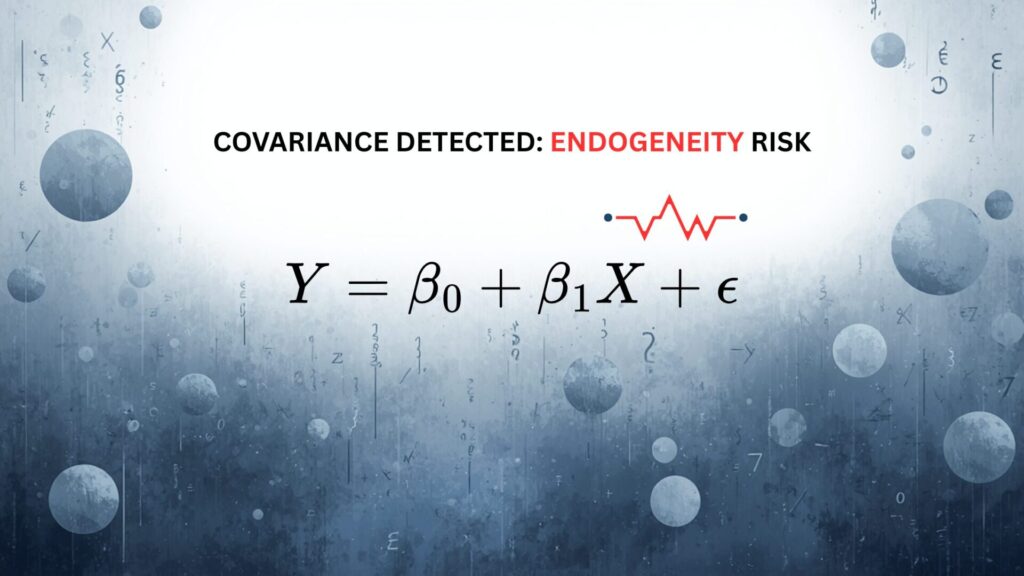 Structural equation showing endogeneity risk for Q1 journal submission audit.